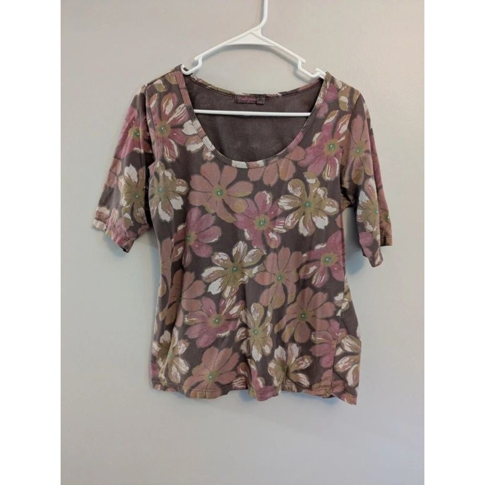 Fresh Produce Brown Floral Cotton Tshirt Top - Women's Size Medium